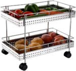 Anubhav Janni Stainless Steel 2 Layer Trolly Kitchen Layers Perforated Trolley Fruits and Vegetable Storage Rack Trolley Stand Tier Bathroom Multipurpose Organizer (Pack Of 1 Pcs)