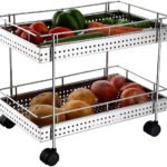 Anubhav Janni Stainless Steel 2 Layer Trolly Kitchen Layers Perforated Trolley Fruits and Vegetable Storage Rack Trolley Stand Tier Bathroom Multipurpose Organizer (Pack Of 1 Pcs)