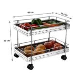 Anubhav Janni Stainless Steel 2 Layer Trolly Kitchen Layers Perforated Trolley Fruits and Vegetable Storage Rack Trolley Stand Tier Bathroom Multipurpose Organizer (Pack Of 1 Pcs) - Image 2