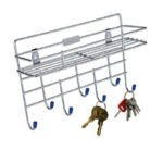 Anubhav Janni Ss 1 Layer Rack With Key Holder Stainless Steel Wall Mount Single Multipurpose Use Ladle Stand Hanging Hooks Rack Bathroom Kitchen Office Ladles Key Plate Key Home (Pack Of 1 Pcs) - Image 2
