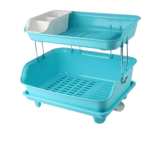 Anubhav Janni 2 Layer Dish Drain Rack Kitchen Drainer Plastic Organizer Sink Cutlery Drying Basket Blue White Stainless Steel With Tray Tier For Heavy Duty Stand Space Saving (Pack Of 1 Pcs)