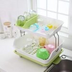 Anubhav Janni 2 Layer Dish Drain Rack Kitchen Drainer Plastic Organizer Sink Cutlery Drying Basket Blue White Stainless Steel With Tray Tier For Heavy Duty Stand Space Saving (Pack Of 1 Pcs) - Image 2