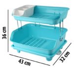 Anubhav Janni 2 Layer Dish Drain Rack Kitchen Drainer Plastic Organizer Sink Cutlery Drying Basket Blue White Stainless Steel With Tray Tier For Heavy Duty Stand Space Saving (Pack Of 1 Pcs) - Image 3