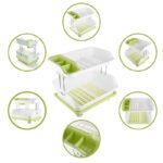 Anubhav Janni 2 Layer Dish Drain Rack Kitchen Drainer Plastic Organizer Sink Cutlery Drying Basket Blue White Stainless Steel With Tray Tier For Heavy Duty Stand Space Saving (Pack Of 1 Pcs) - Image 7