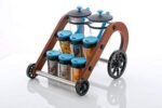 Anubhav Janni Rajwadi Spice Rack Wooden Cycle With Plastic Containers Design Slider Stand For Easy Access Ideal Masala Chutney Stylish Kitchen Organizer Style Jar (Pack Of 1 Pcs)