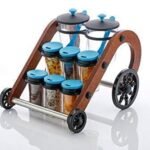 Anubhav Janni Rajwadi Spice Rack Wooden Cycle With Plastic Containers Design Slider Stand For Easy Access Ideal Masala Chutney Stylish Kitchen Organizer Style Jar (Pack Of 1 Pcs)