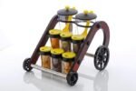 Anubhav Janni Rajwadi Spice Rack Wooden Cycle With Plastic Containers Design Slider Stand For Easy Access Ideal Masala Chutney Stylish Kitchen Organizer Style Jar (Pack Of 1 Pcs) - Image 2