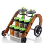Anubhav Janni Rajwadi Spice Rack Wooden Cycle With Plastic Containers Design Slider Stand For Easy Access Ideal Masala Chutney Stylish Kitchen Organizer Style Jar (Pack Of 1 Pcs) - Image 3