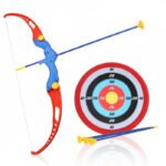Anubhav Janni Small Size Archer Bow and Arrow Set with 3 Suction Arrows (Multicolour) Kids Archery Target Board Arrows Blue Red Fighter Cup Orange  for Kids Red Includes Cups Toy Sport (Pack of 1)