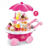 Anubhav Janni Ice Cream and Sweet Shopping Cart Play Toy Set with Light Sound Effect for Kids-Big-Plastic Pink Kids Pretend Trolley Truck Accessories Educational Role Food Boys Girl(pack of 1)