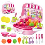 Anubhav Janni Little Chef Kitchen Set for Kids Mini Modern Food Cooking Accessories Suitcase Toy Role Play in Carry Case Pretend with Pots Fruits Utensils Stove Portable Kitchen Girls(pack of 1)