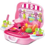 Anubhav Janni Little Chef Kitchen Set for Kids Mini Modern Food Cooking Accessories Suitcase Toy Role Play in Carry Case Pretend with Pots Fruits Utensils Stove Portable Kitchen Girls(pack of 1) - Image 2