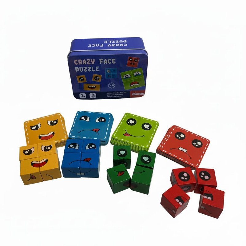 Anubhav Janni Kids Crazy Face Wooden Cube Puzzle Toy for Boys Girls 16 Cubes 72 Cards Color Matching Building Brain Game Educational Learning Funny Changing Emoji 3+ Years Development (pack of 1) Anubhav Janni Kids Crazy Face Wooden Cube Puzzle Toy for Boys Girls 16 Cubes 72 Cards Color Matching Building Brain Game Educational Learning Funny Changing Emoji 3+ Years Development (pack of 1) - Image 1