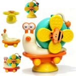 Anubhav Janni 5 in 1 Toy Modes of Play Yellow Snail Spinner for Baby Convertible Friction Powered Car Sensory Kids with High Grip Suction Cup Base Interactive Learning Set Rattle(pack 1) - Image 5
