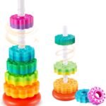 Anubhav Janni Rainbow Spinning Stacking Toys Tower Children Kids Toddlers Infants Multicolor for Baby 1 Year Old 3 Ring Stacker Montessori Babies 6 12 Months Sensory Learning Toy (pack of 1)