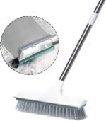 Anubhav Janni White Bathroom Cleaning Brush With Wiper 2 In 1 Tiles in with Wiper Floor Scrub Brush Stiff Bristles Nylon Polypropylene Stainless Steel Handle Wall Kitchen (Pack Of 1 Pcs)
