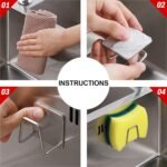 Anubhav Janni Sink Sponge Holder Stainless Steel Adhesive Kitchen Rustproof Waterproof Caddy Organizer Sponge Scrubber Brush No Drill Self Rack Home Waterproof Kitchen Bathroom (Set Of 3 Pcs) - Image 4
