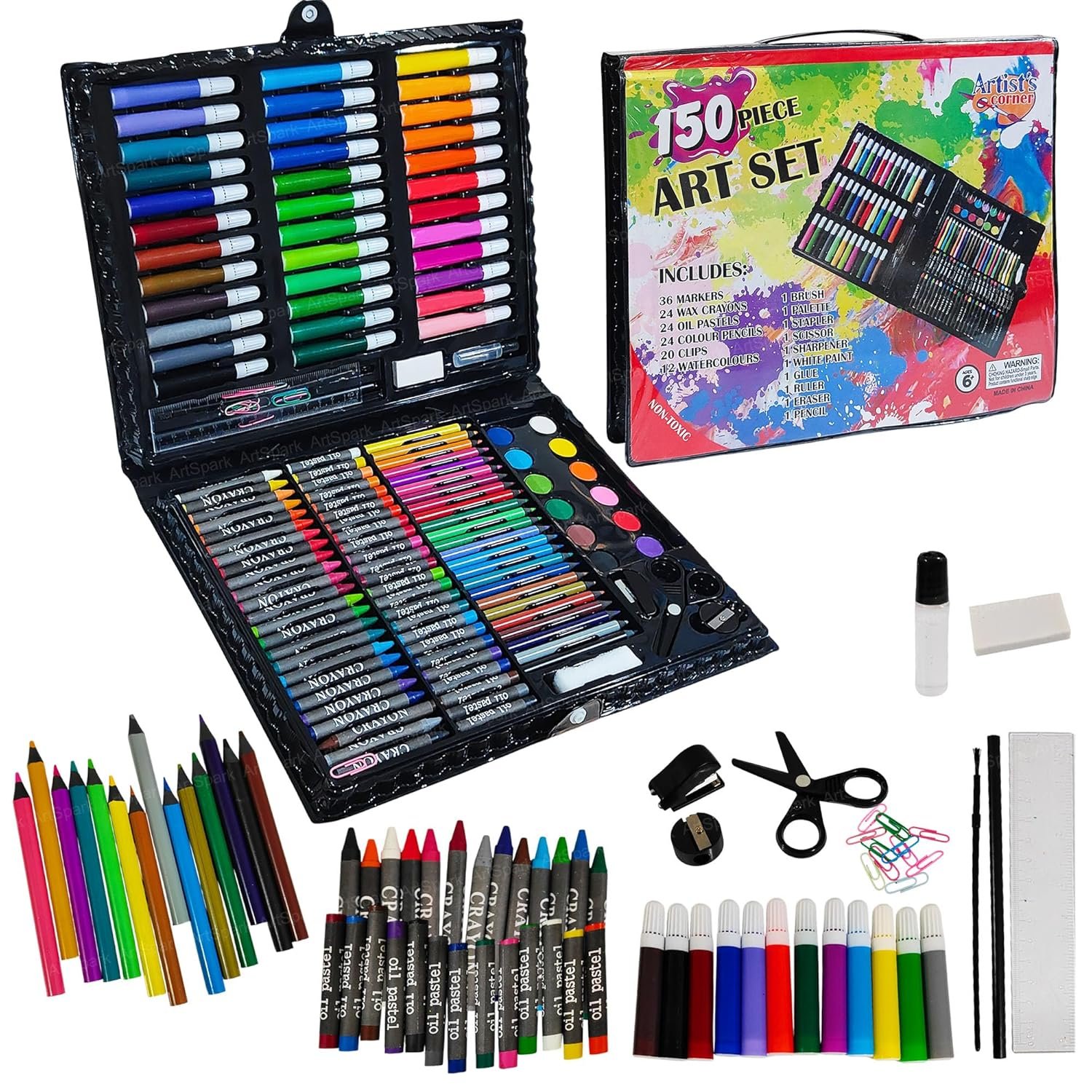 Anubhav Janni 150-Piece Complete Drawing Colouring Art Set for Kids with Case Crayons Sketch Pens Colour Pencils Water Colours Brushes Creative Craft Kit Boys Girls 6–12 Years (pack of 1) Anubhav Janni 150-Piece Complete Drawing Colouring Art Set for Kids with Case Crayons Sketch Pens Colour Pencils Water Colours Brushes Creative Craft Kit Boys Girls 6–12 Years (pack of 1) - Image 1