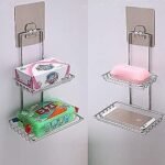 Anubhav Janni Ss 2 Layer Bathroom Soap Holder Double Stand Stickable Self Adhesive Wall Mounted Stainless Steel Waterproof Rust Proof Soap Hanging Storage Rack Kitchen Bathroom (Pack Of 1 Pcs) - Image 4