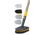 Anubhav Janni 3 In 1 Long Handle Cleaning Brush Arrow Bathroom Handle Hard Bristles Microfiber Pad Scrubber Combo Tiles Floor Toilet Window Glass Extendable Pole Bathroom Kitchen (Pack Of 1 Pcs)