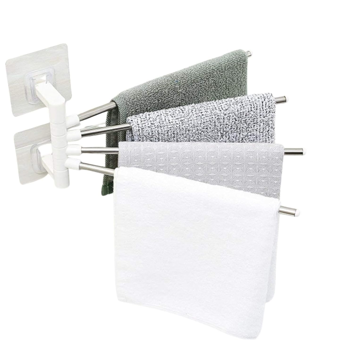 Anubhav Janni 4 Bar Towel Rack Foldable Holder With Swing Arms Wall Mounted Adhesive Stainless Steel Rods Rust Resistant Space Saving Organizer For Bathroom Kitchen Folding Rack (Pack Of 1 Pcs) Anubhav Janni 4 Bar Towel Rack Foldable Holder With Swing Arms Wall Mounted Adhesive Stainless Steel Rods Rust Resistant Space Saving Organizer For Bathroom Kitchen Folding Rack (Pack Of 1 Pcs) - Image 1