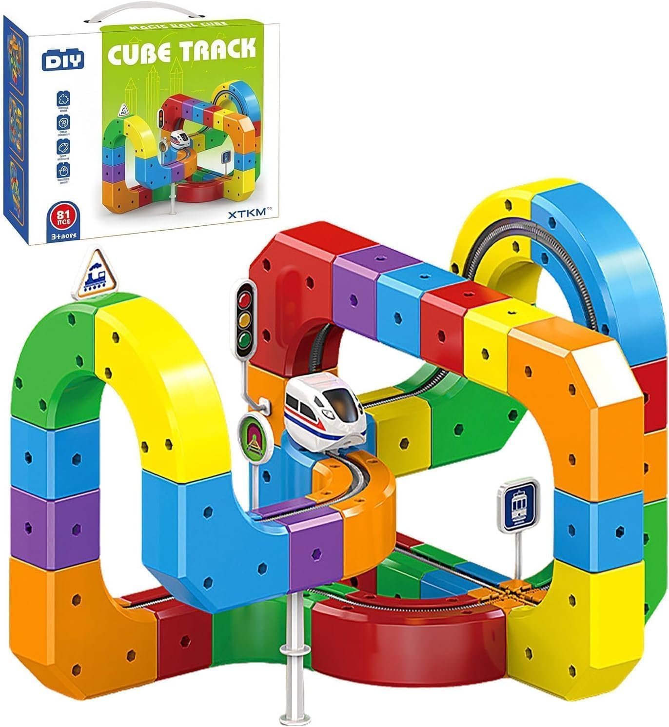 Anubhav Janni Electric Train Track Set for Kids 3D Magic Flexible Race Gravity Defying Building Blocks Modular Educational Toy Boys Girls DIY Cube Rail 51 Pcs Multicolour Ages 3+ Loop(pack of 1) Anubhav Janni Electric Train Track Set for Kids 3D Magic Flexible Race Gravity Defying Building Blocks Modular Educational Toy Boys Girls DIY Cube Rail 51 Pcs Multicolour Ages 3+ Loop(pack of 1) - Image 1