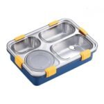 Anubhav Janni Stainless Steel Lunch Box with Compartments Leakproof Bento for Office School Food Grade Tiffin Soup Bowl Spoon Chopsticks Leakage Proof 4 and Utensils(Multicolour)(pack of 1)
