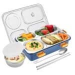 Anubhav Janni Stainless Steel Lunch Box with Compartments Leakproof Bento for Office School Food Grade Tiffin Soup Bowl Spoon Chopsticks Leakage Proof 4 and Utensils(Multicolour)(pack of 1) - Image 2