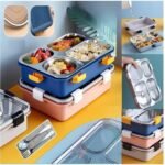 Anubhav Janni Stainless Steel Lunch Box with Compartments Leakproof Bento for Office School Food Grade Tiffin Soup Bowl Spoon Chopsticks Leakage Proof 4 and Utensils(Multicolour)(pack of 1) - Image 3