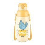 Anubhav Janni Steel Indus Insulated500 ml Water Bottle with Straw for Kids Leak Proof Flip Top Sipper Lid School Picnic Easy to Carry Belt Cream Stainless Insulated Flask 500ml Doubl(pack of 1)