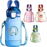 Anubhav Janni Kids Water Bottle Stainless Steel Bottle for Kids Hot and Cold 530 ML Cute with Straw Leather Cover Strap ML(pack of 1)
