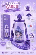 Anubhav Janni Princess Theme Hot Cold Water Bottle 450 ML Double Walled Flask Vacuum Insulated Stainless Steel Bottles Dual Cap with Straw Wide Mouth 450ml For Cute Thermos (pack of 1) - Image 2