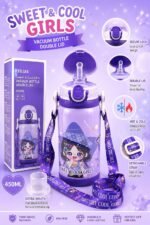 Anubhav Janni Princess Theme Hot Cold Water Bottle 450 ML Double Walled Flask Vacuum Insulated Stainless Steel Bottles Dual Cap with Straw Wide Mouth 450ml For Cute Thermos (pack of 1) - Image 4