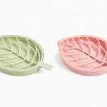 Anubhav Janni Leaf Shop Dish Soap Dish Leaf Shaped Shower Holder With Draining Tray Fashionable Kitchen Double Layer Shape Drain Tray Removable Raised Rack Bathroom Kitchen (Set Of 3 Pcs)