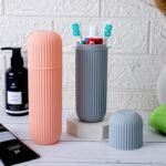 Anubhav Janni Travel Toothbrush Holder Capsule Shape Case Portable Toothpaste Storage Box Plastic For Bathroom Dental Hygiene Compact Kit Home Office Gym Trips (Set Of 2 Pcs) - Image 2