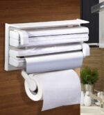 Anubhav Janni Tripple Paper Dispenser Kitchen Triple Holder Wrap Center Holds Silver Foil Plastic Wrap Towels Roll Foil Cling Film Tissue Wall Mounted Stand Foil Cling Stand (Pack Of 1 Pcs) - Image 2