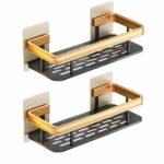Anubhav Janni Aluminum Shower Caddy Shelf (Golden) Bathroom Wall Mounted Gold Storage Rack Rust Proof Over The Door With Reliable Hooks Organizer Basket Shelves Drill Free (Pack Of 1 Pcs)