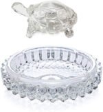 Anubhav Janni Turtle Crystal Glass Tortoise With Plate For Feng Shui And Vastu Lucky Home Showpiece Gift Clear Tray Good Luck Money Turtoise Best Career Pond Pot (Pack Of 1 Pcs)