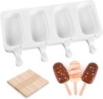 Anubhav Janni Silicone Ice Candy Mould Big Oval Mini Cream Cake Cakesicle Popsicle Mold Popcicle Molds Pop Molds Cavities Ice Chocolate Wooden Sticks Shape Reusable Makers Kulfi (Pack Of 1 Pcs)