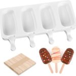Anubhav Janni Silicone Ice Candy Mould Big Oval Mini Cream Cake Cakesicle Popsicle Mold Popcicle Molds Pop Molds Cavities Ice Chocolate Wooden Sticks Shape Reusable Makers Kulfi (Pack Of 1 Pcs)