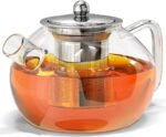 Anubhav Janni Round Green Tea Kettle 1 Lit Glass Teapot Infuser Borosilicate Loose Leaf Blooming Stovetop Microwave Safe Removable Infusion Clear Pot Gas Stove Flame Proof Tea (Pack Of 1 Pcs)