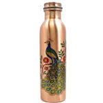 Anubhav Janni Peacock Printed Copper Bottle Pure Water Seamless Print Design Leak Proof Ayurvedic Tamba For Health Gym Office Home Prined Design Use Traveling Best Leak Proof (Pack Of 1 Pcs)