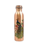 Anubhav Janni Peacock Printed Copper Bottle Pure Water Seamless Print Design Leak Proof Ayurvedic Tamba For Health Gym Office Home Prined Design Use Traveling Best Leak Proof (Pack Of 1 Pcs)