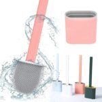Anubhav Janni Silicone Toilet Brush With Self Adhesive Wall Hook Holder Anti Drip Non Slip Long Handle Quick Easy Cleaning Bathroom Cleaner Swestern Indian Toilets Bathroom (Pack Of 1 Pcs)