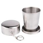Anubhav Janni Stainless Steel Travling Glass Small Foldable Compact Portable Folding Travel Mug Water Cup with Hanging Chain For Camping Hiking Outdoor Adventures Camping Silver (Pack Of 1 Pcs)