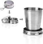 Anubhav Janni Stainless Steel Travling Glass Small Foldable Compact Portable Folding Travel Mug Water Cup with Hanging Chain For Camping Hiking Outdoor Adventures Camping Silver (Pack Of 1 Pcs) - Image 3