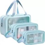 Anubhav Janni Wash Bag Pouch for Travel Kit Toiletry Cosmetic Make Up Box Brushes Accessories with Handle Large Capacity Translucent Waterproof Storage Organizer Washbag (pack of 3 )