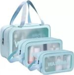 Anubhav Janni Wash Bag Pouch for Travel Kit Toiletry Cosmetic Make Up Box Brushes Accessories with Handle Large Capacity Translucent Waterproof Storage Organizer Washbag (pack of 3 )