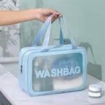 Anubhav Janni Wash Bag Pouch for Travel Kit Toiletry Cosmetic Make Up Box Brushes Accessories with Handle Large Capacity Translucent Waterproof Storage Organizer Washbag (pack of 3 ) - Image 5