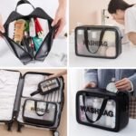Anubhav Janni Wash Bag Pouch for Travel Kit Toiletry Nylon Cosmetic Make Up Box Brushes Accessories with Handle Large Capacity Translucent Waterproof Storage Organizer (Pack of 3) - Image 3